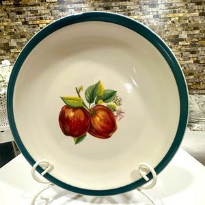 Casuals by China Pearl Apple Chop Plate Round Platter Green Trim 12"